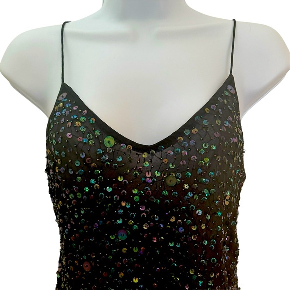EUC Salabianca sparkly camisole top, S, black w/ sequins, spaghetti straps - Picture 2 of 8
